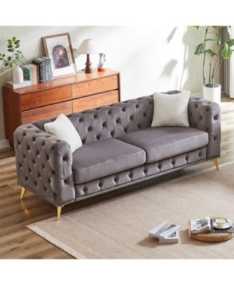 Deluxe Velvet Chesterfield Sofa with Tufted Buttons, 2 Pillows