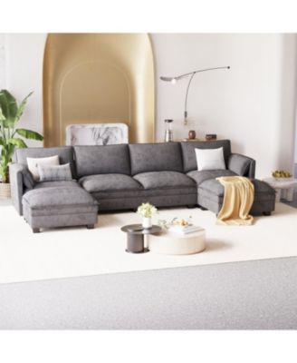  141.5" U-Shaped Sofa Couch with Ottoman & Pockets