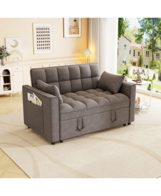 Velvet Sleeper Sofa Couch Bed - Small Loveseat with Pillows - Dark Gray