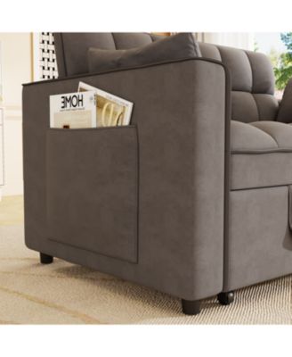 Velvet Sleeper Sofa Couch Bed - Small Loveseat with Pillows - Dark Gray