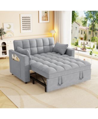 Velvet Sleeper Sofa Couch Bed - Small Loveseat with Pillows - Gray