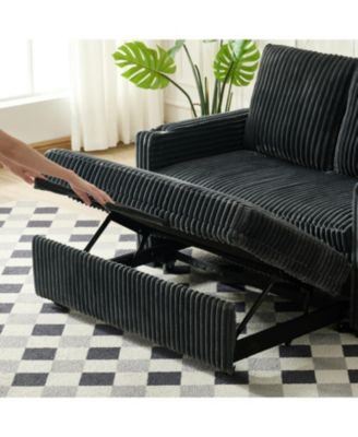 Sleeper Sofa Couch Pull Out Bed Corduroy Convertible Loveseat Gray