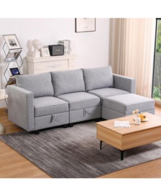 Small Sectional Sofa Couch with Convertible Chaise Ottoman - Light Grey