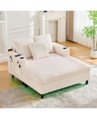  Corduroy Oversized Recliner Sofa w/ USB, LED, Cup Holder