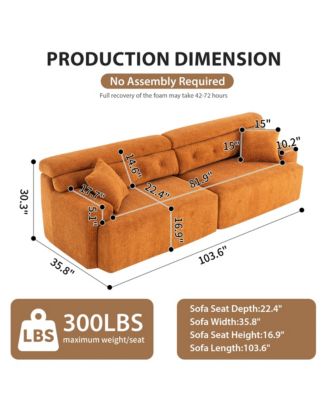 Amber Orange Chenille Sectional Sofa with Pillows