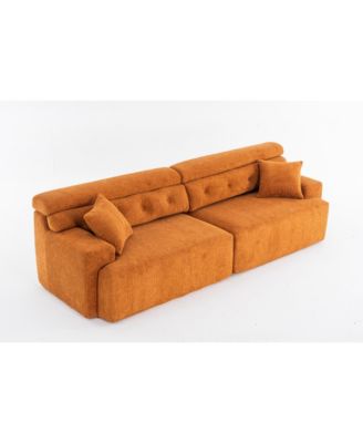 Amber Orange Chenille Sectional Sofa with Pillows