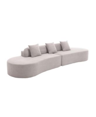 Modern Curved Terrycloth Sofa w/ Pillows