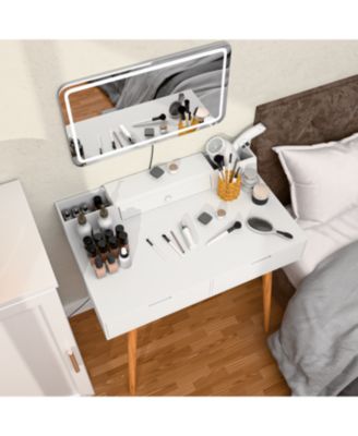 Makeup Vanity Desk with Lights & Mirror, 3 Color Modes, 2 Drawers, White 31.5"