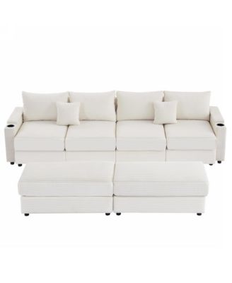 123" Modern Sectional Sofa w/ Storage, Ottomans, USB, Cup & Phone Holders
