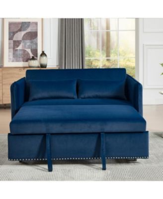 55" Velvet Futon Sofa Bed with Pillows & Side Pockets