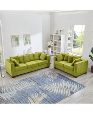 Green Velvet Sofa 2+3 Seater, Silver Nailhead Trim