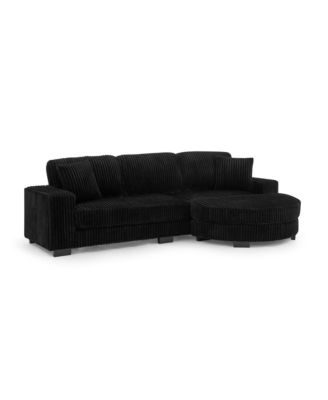  Corduroy Tufted Sleeper Sectional Sofa, L-Shaped, Modular - Black