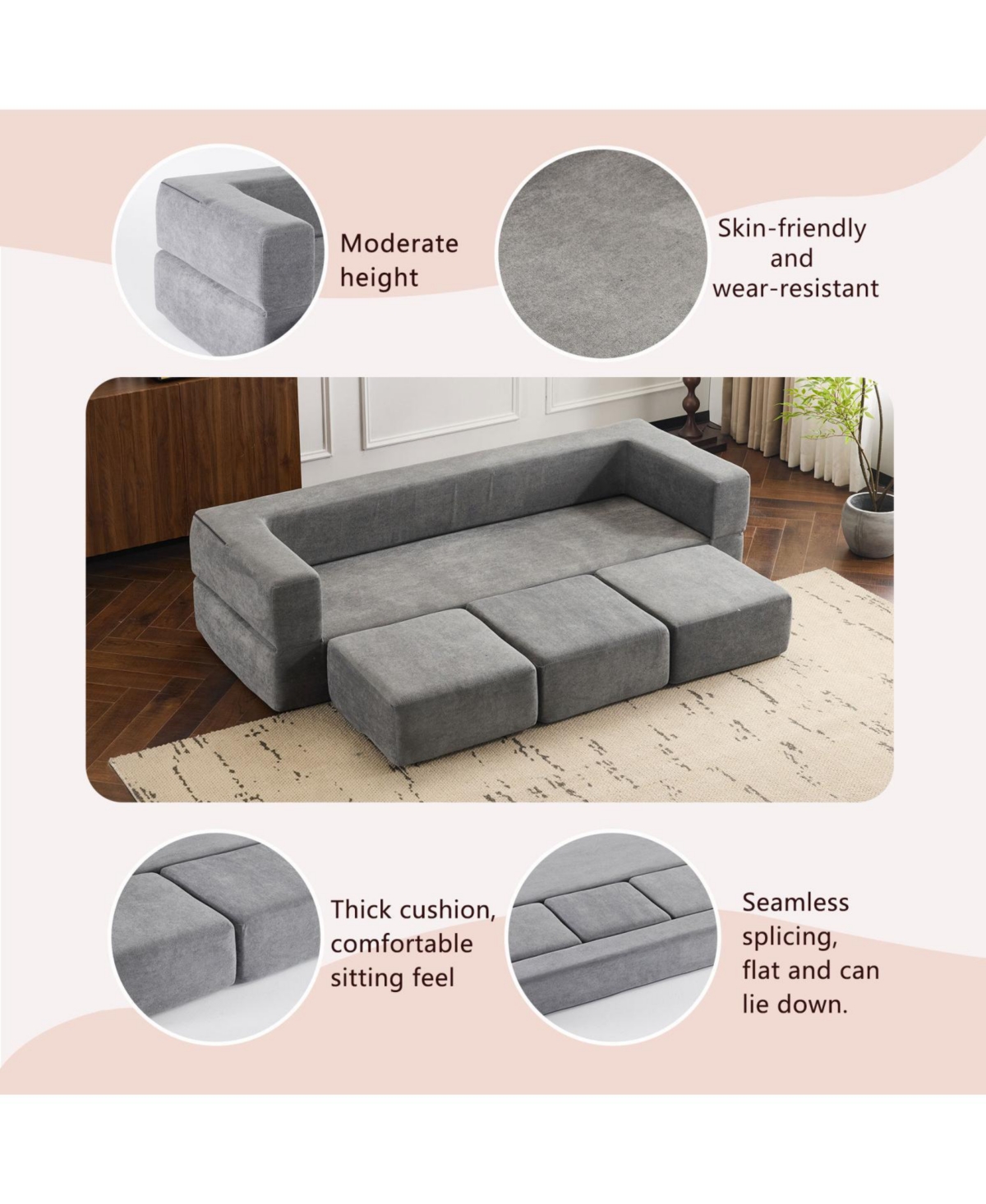 Streamdale Furniture Convertible Sectional Sofa with Footrests - Grey