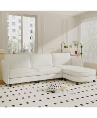 107.8" 3 Seater L-Shaped Sofa Couch with Ottoman & Pockets