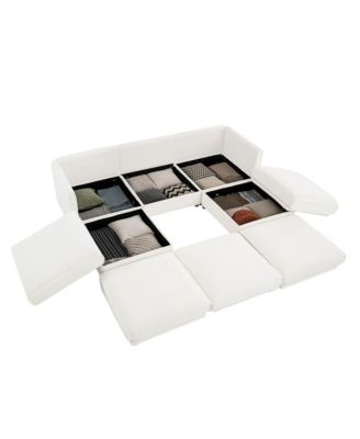 White Chenille Sofa with Storage Ottoman