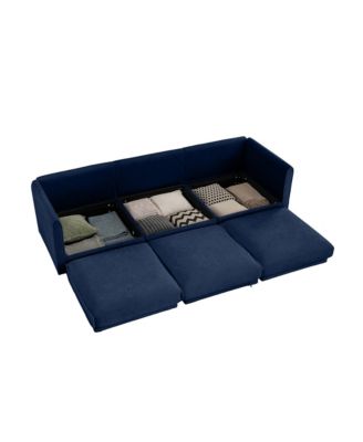Modular Sectional Sofa, Storage, Cylindrical Backrest, Deep Seating, Blue