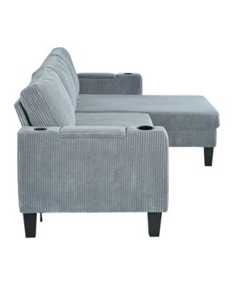 Streamdale Reversible Corduroy Sectional Sofa with Storage Chaise & USB