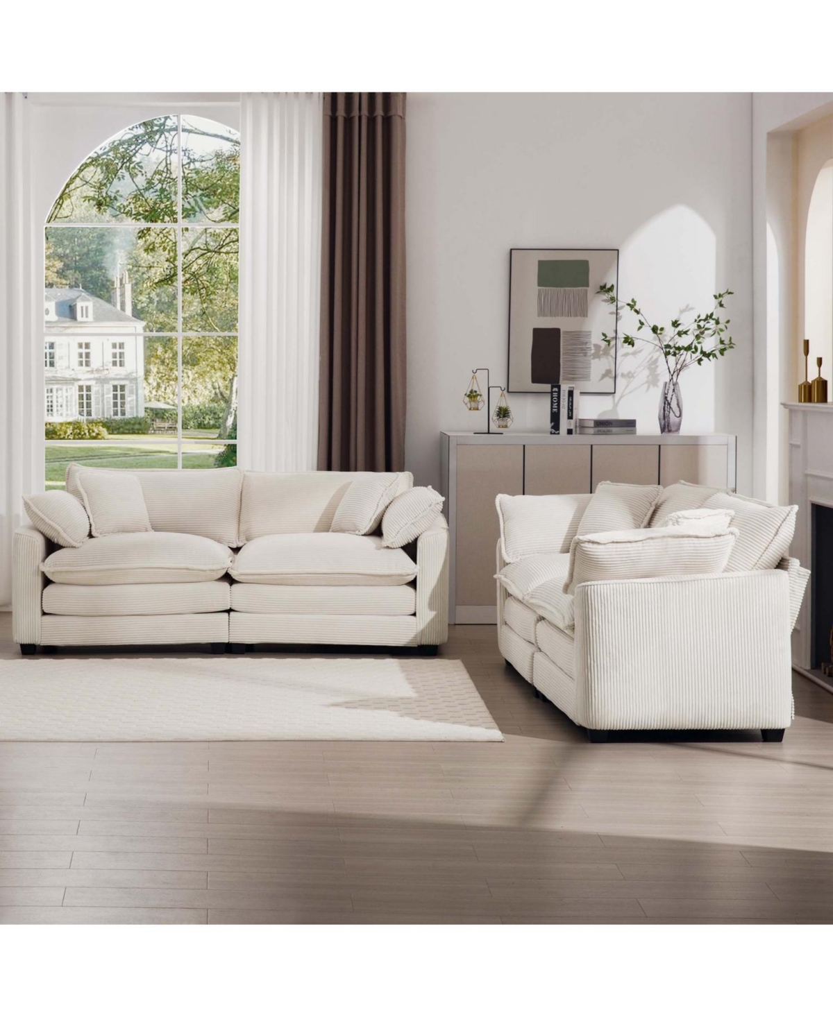 Streamdale Furniture Modern Beige Corduroy Sofa Set (2-Piece)