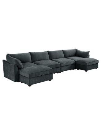  U Shape 4 Seater Sofa with Ottomans & Storage - Chenille Gary