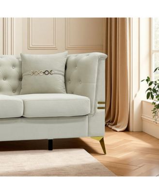 Tufted Velvet Sofa, 82" 3-Seater Couch with Gold Legs