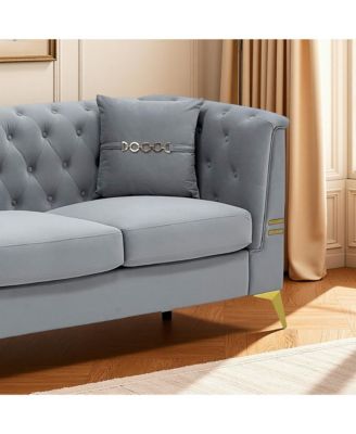 Tufted Velvet Sofa, 82" 3-Seater Couch, Gold Legs