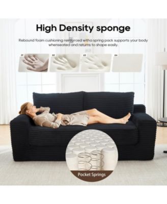 Memory Foam L-Shaped Corduroy Sofa - Convertible, Compact Couch (Black)