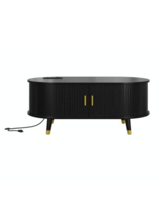 Streamdale Farmhouse TV Stand & Coffee Table Set, Charging Station, Black