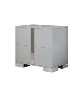  Elegant Mirrored Nightstand with 2 Drawers, Gray