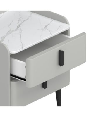 Streamdale Gray Nightstands Set of 2, Marble Top, 2 Drawers