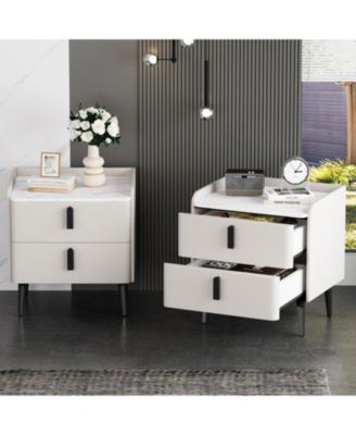 Streamdale Gray Nightstands Set of 2, Marble Top, 2 Drawers