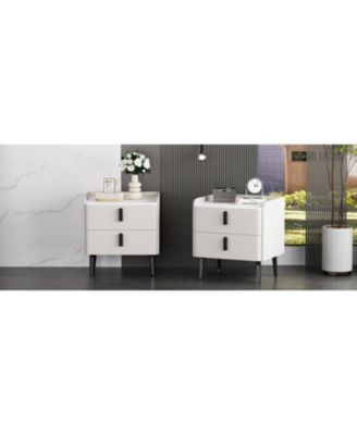 Streamdale Gray Nightstands Set of 2, Marble Top, 2 Drawers