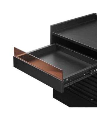 Streamdale Mid Century Nightstand with Charging & LED, 2 Drawers, Bedside/End Table, Black