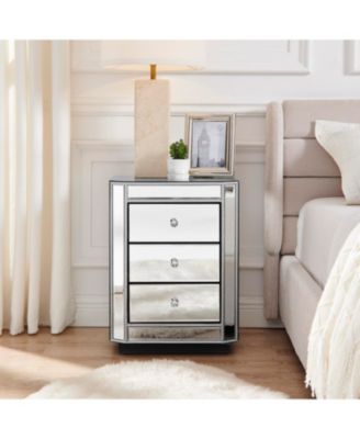  3-Drawer Mirrored Nightstand/Side Table - Modern Accent Furniture