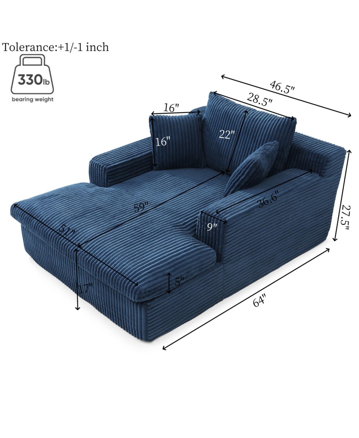 Streamdale Furniture Chaise Lounge Sofa Bed, Oversized Plush Faux Fur Couch