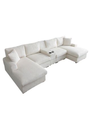 U Shaped Cloud Couch Sectional Sofa, 126" Oversized Comfy Sofa, Beige