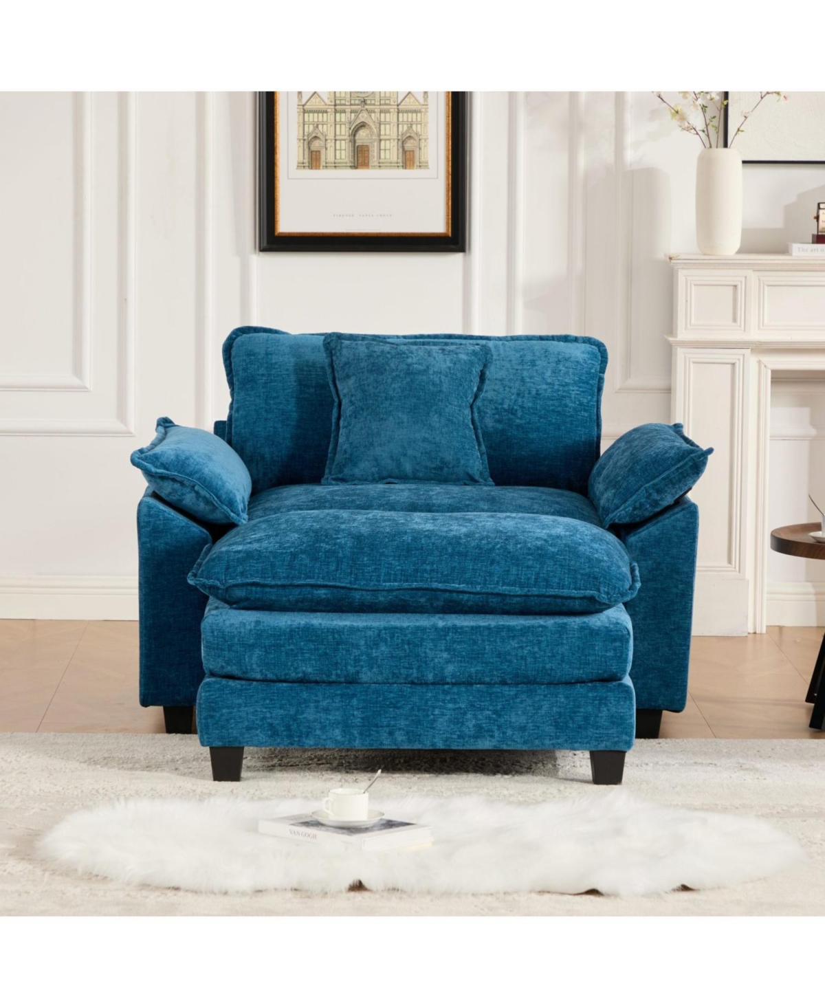 Streamdale Furniture Cloud Sofa Single Seat, Modern Sectional, Chenille, Blue