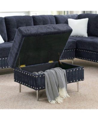 Navy Sectional Sofa with Reversible Chaise, Ottoman & Pillows