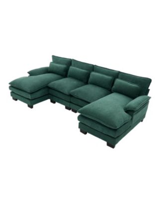 U Shaped Cloud Couch, 110" Chenille Sectional Sofa with Double Chaise