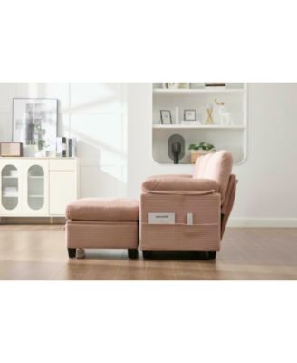L-Shape Corduroy Sofa- 4-Seater, USB, Storage, Console & Ottoman
