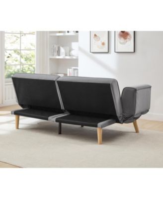 72.8" Futon Sofa Bed Sleeper Couch Adjustable Armrests Gray