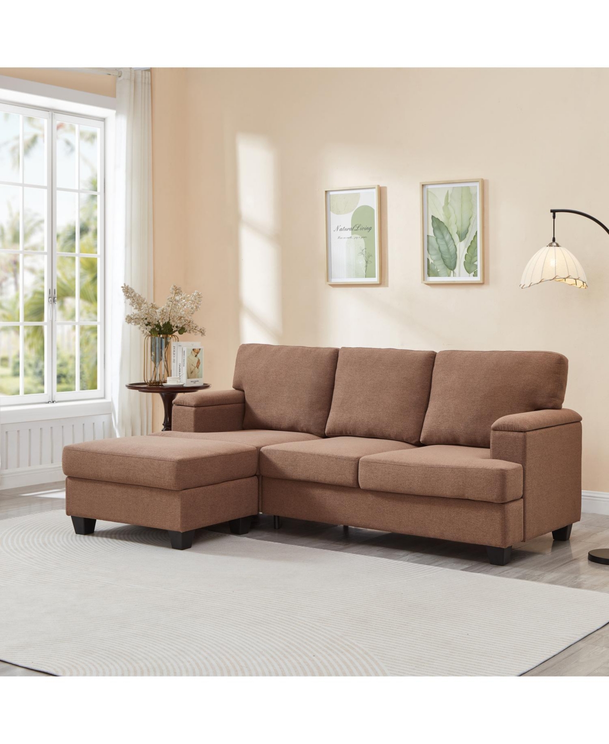 Streamdale Furniture 86" L-Shaped Sectional Sofa with Ottoman & Armrest Organizer - Brown