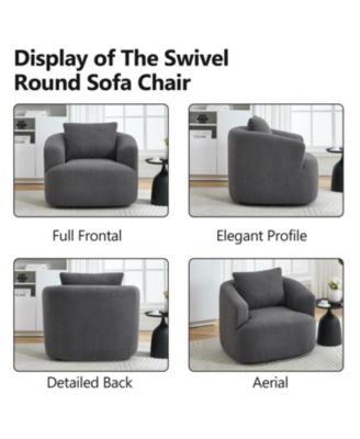  Swivel Teddy Fleece Comfy Chair with Pillow - Dark Grey