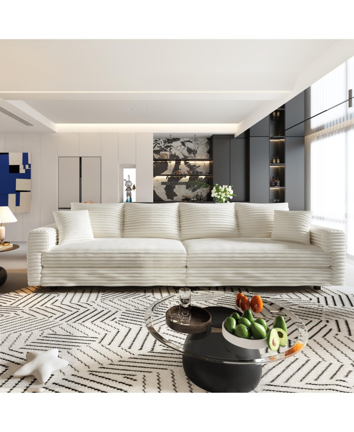 Streamdale Furniture Plush Corduroy 4-Seat Sofa, Modern Comfy Cloud Couch, Deep Seat, Beige