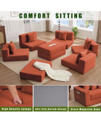 Convertible Corduroy Sectional Sofa with Pillows