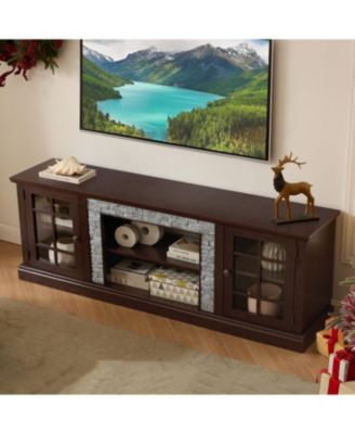 70" Modern TV Stand, Faux Stone Media Console, Cherry Entertainment Center