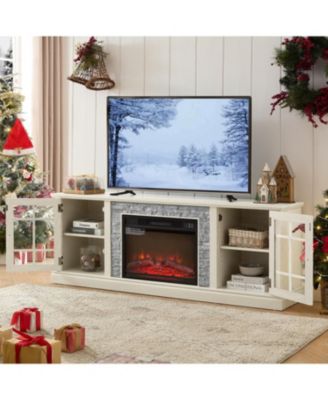  70" TV Stand with Fireplace & Storage - White