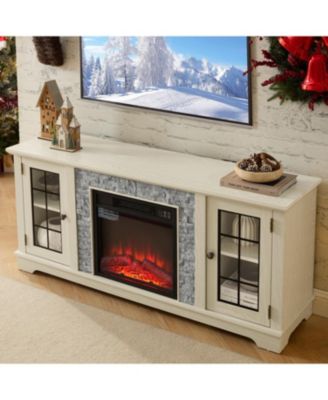 58" TV Stand with Fireplace & Storage - White