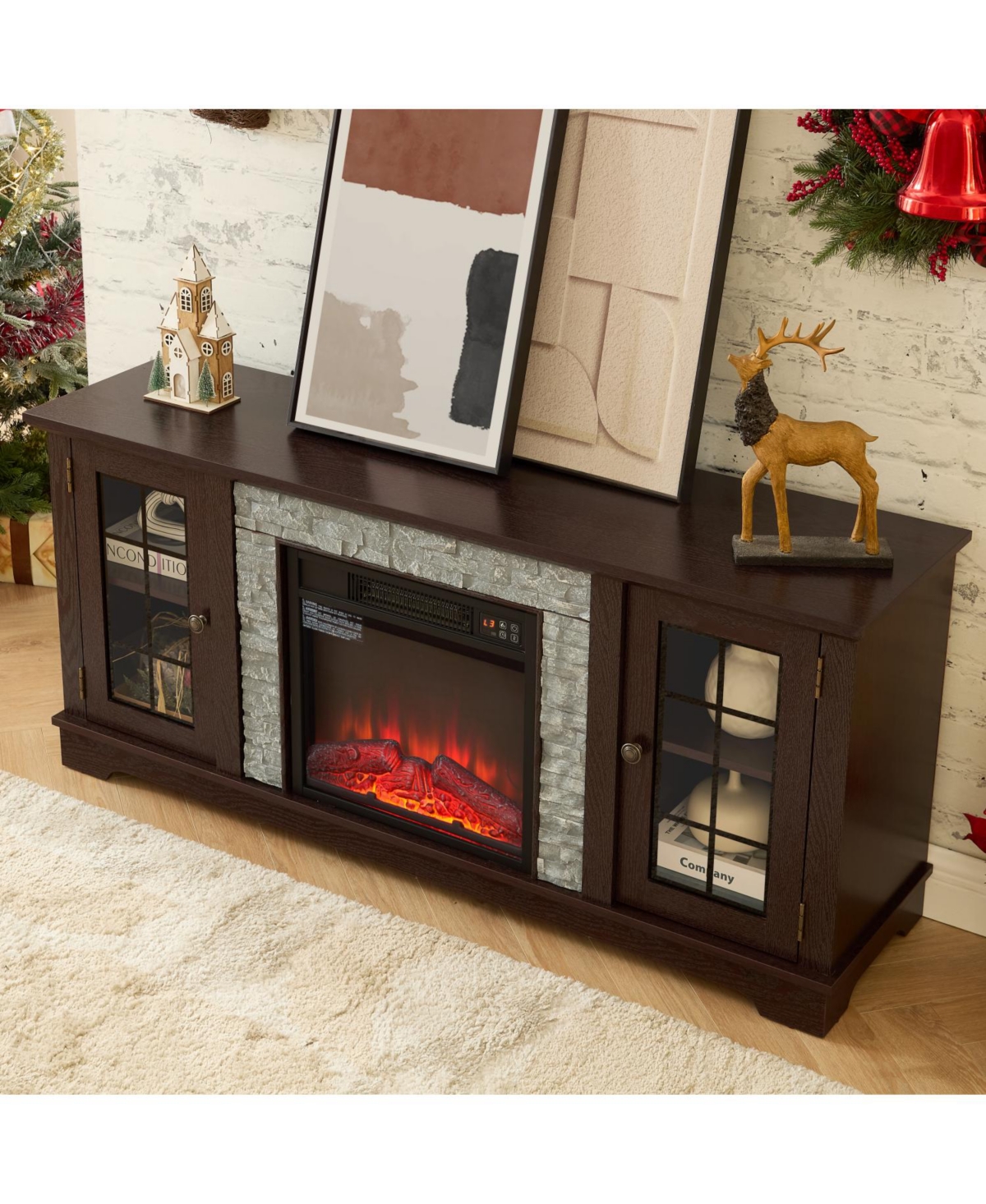 Streamdale Furniture 58" Tv Stand with Fireplace & Storage