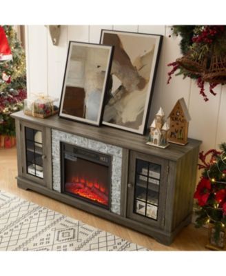 58" TV Stand with Fireplace, 2-Door Storage, Grey Media Console