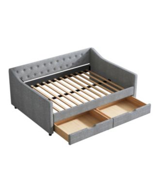 Upholstered Daybed with Drawers & Tufted Back - Light Grey